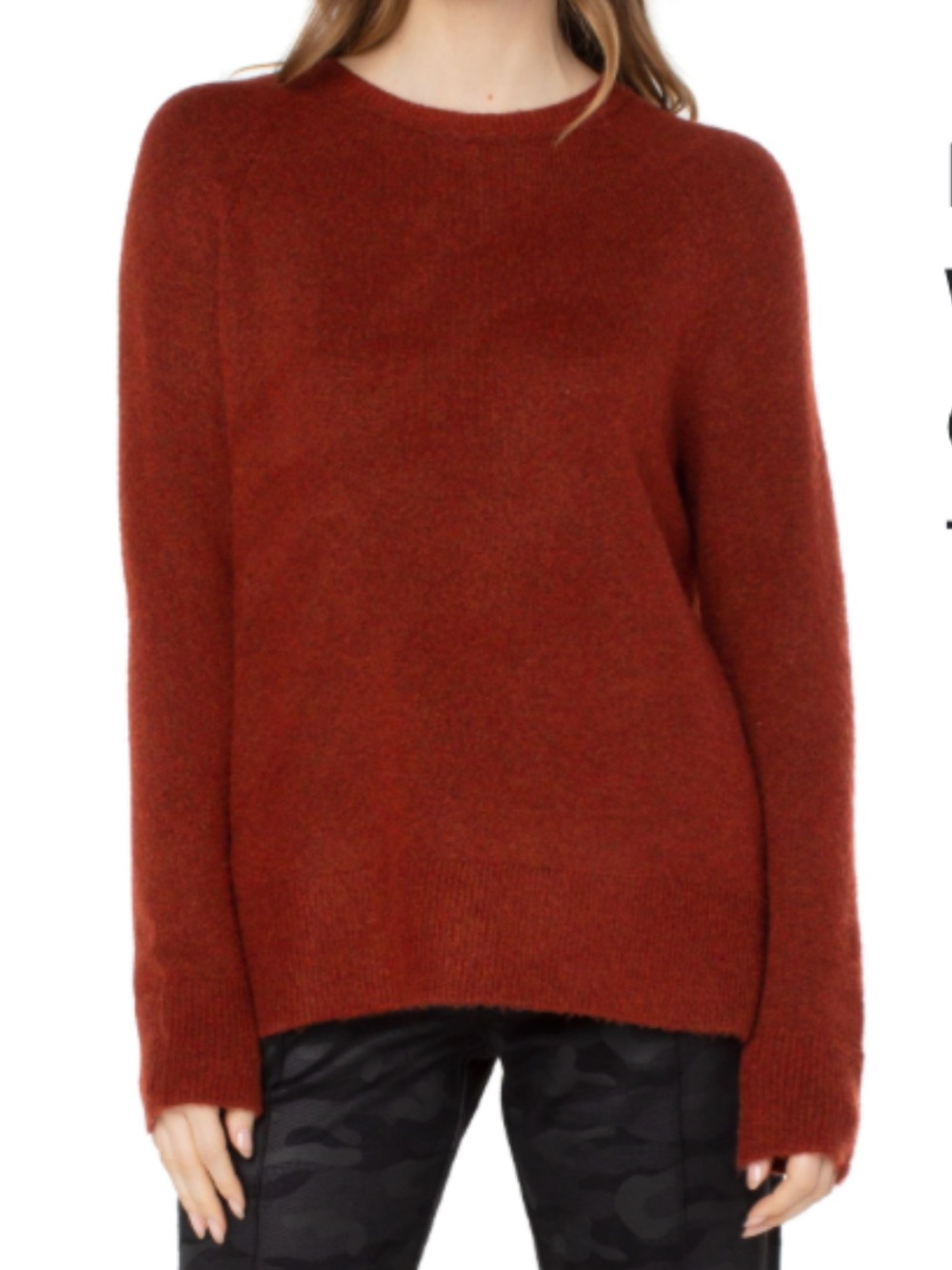 Liverpool Women’s Raglan Wool Blend Knit Top with Side Slits in Saffron Heather